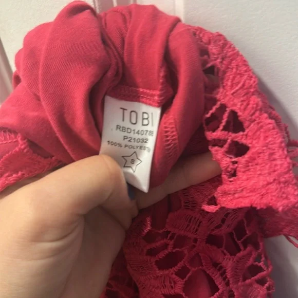 TOBI NWT women’s skirt mini size small pink lace S/P‎ lace bright Barbie core - Picture 6 of 6